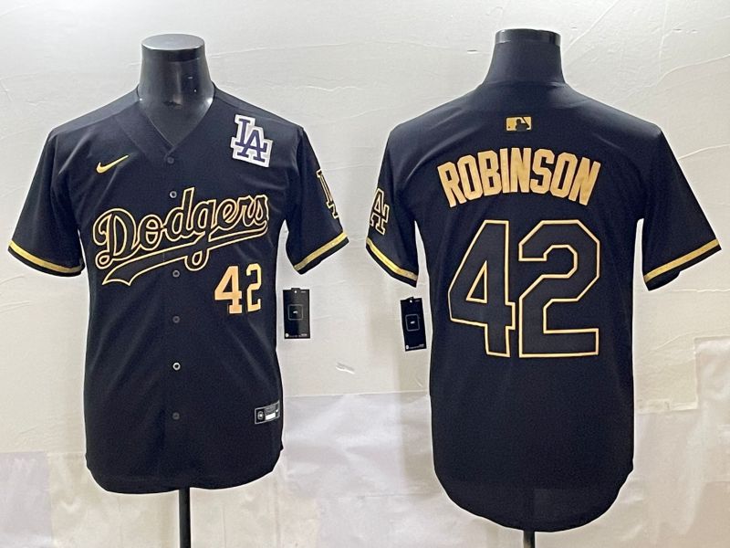 Men 2025 Los Angeles Dodgers #42 Robinson Black Gold Five generations Nike MLB Jersey style 6->los angeles dodgers->MLB Jersey